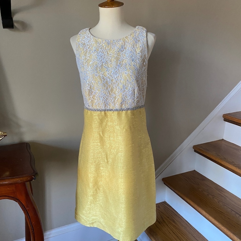 Anthropologie Vintage Erin Featherstone Satin Lace Yellow Shift Dress 6